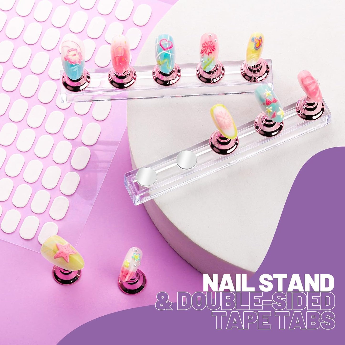 Nail Art Tools Set - 23 Pcs Brushes & Dotting Tools for DIY Nail Art | Includes Nail Stand & Adhesive Tabs
