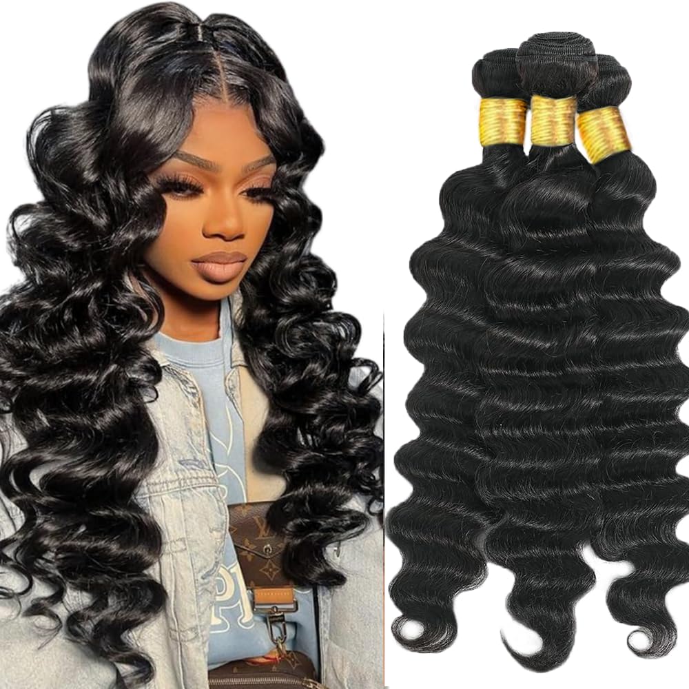 Loose Deep Wave Bundles Human Hair Loose Wave Bundles 310g 14 16 18 Inch Unprocessed Virgin Double Weft Black Bundle Hair Extensions