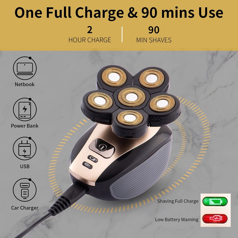 Head Shavers for Men - Upgraded Multifunctional Bald Head Shaver, Waterproof Electric Razor for Men Cordless Rechargeable Shaving Grooming Kit (Gray)