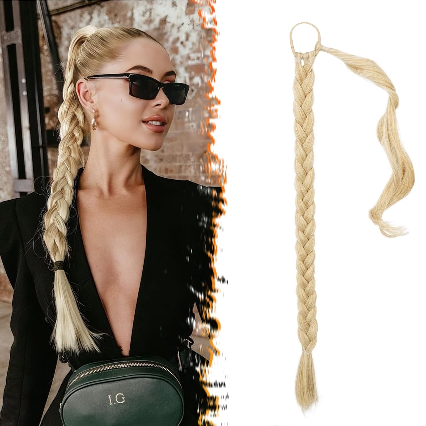 30 Inch Long Braided Ponytail Extension - Copper Red Wrap Around Hairpiece | Synthetic Hair for Women