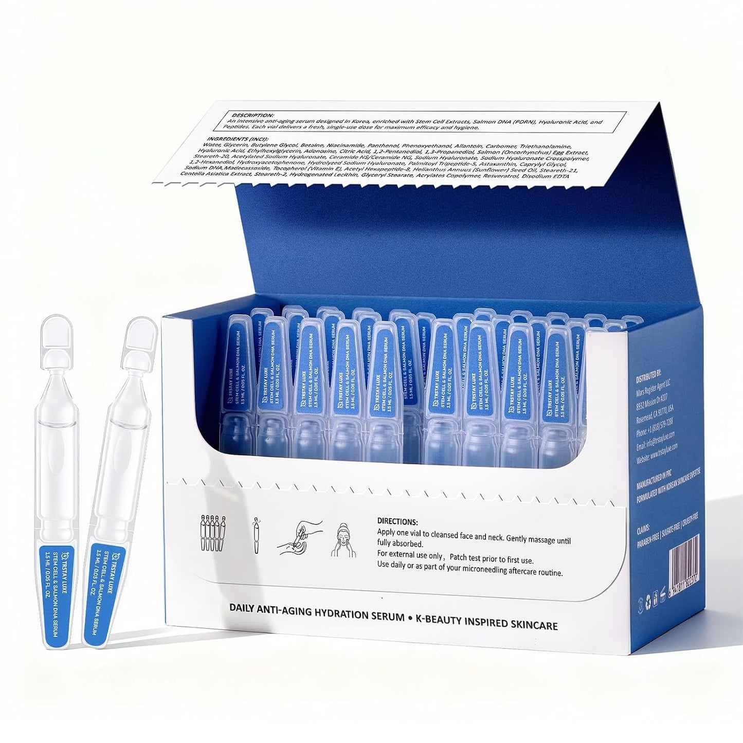 PDRN Serum for Microneedling Aftercare - Anti-Aging Face Serum with Peptides & Hyaluronic Acid | 1.5 mL × 30 Vials, Korean Skincare