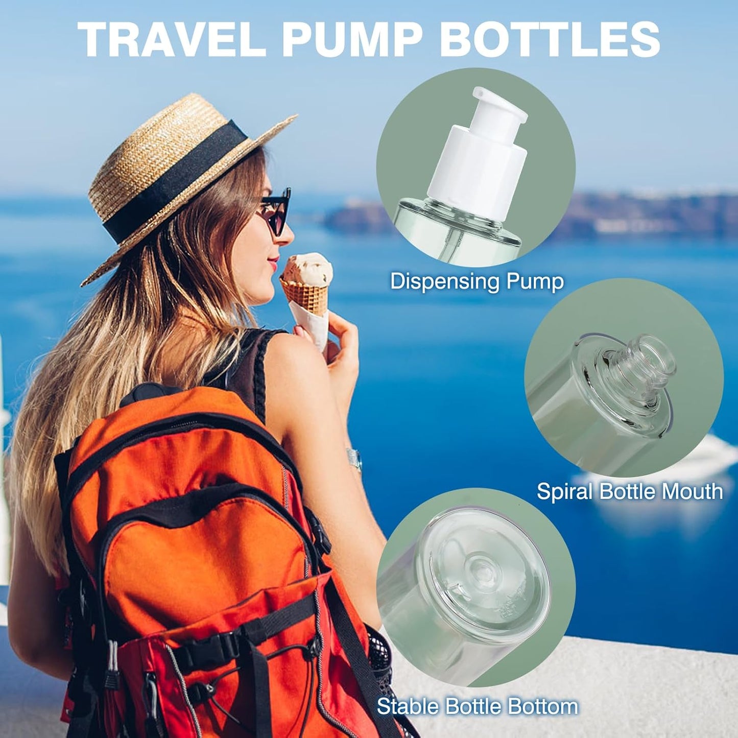 Travel Pump Bottle Set - 2 Refillable Clear Lotion Containers for Cream & Essential Oils | Perfect for Travel & Bathroom Use