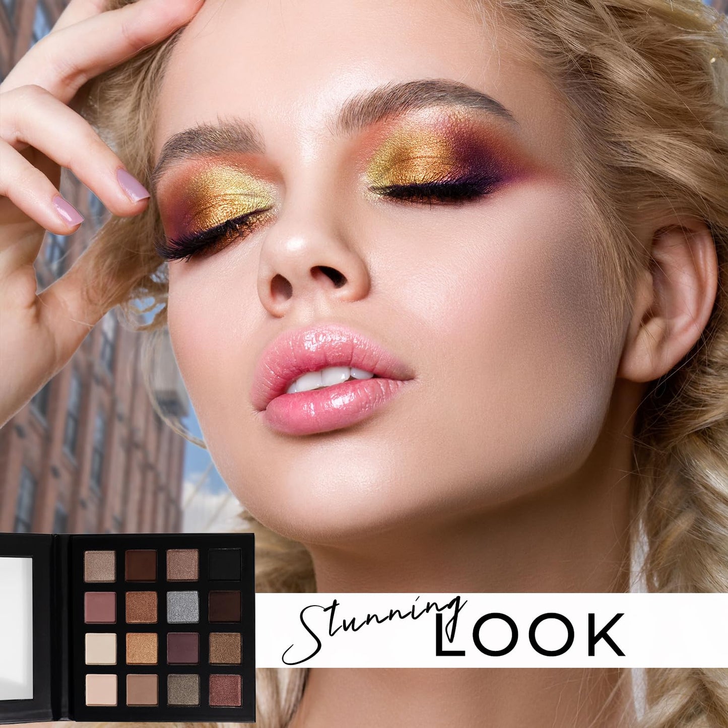 Profusion Cosmetics Sparkle Eyes Eyeshadow Palette – 16 Richly Pigmented Shades with Matte & Shimmer Finishes, Includes Primer & Blending Brush, Vegan & Cruelty-Free Makeup
