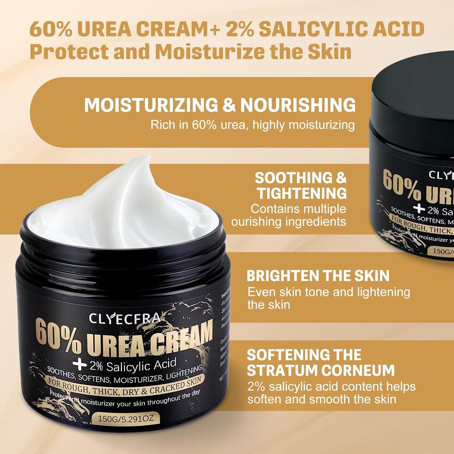 60% Urea Cream with 2% Salicylic Acid - Maximum Strength Moisturizer for Dry, Cracked Skin | 150g, Deep Hydration for Feet & Hands