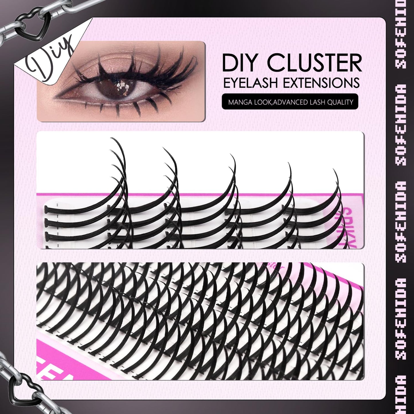 Lash Clusters Thick Lash Cluster with Lash Spikes 13-21MM Eyelash Clusters Thick Volume DIY Fairy Spiky Lash Extension Manga Lash Clusters Volume Cluster Lashes by SOFENIDA(100D-10-18MM)