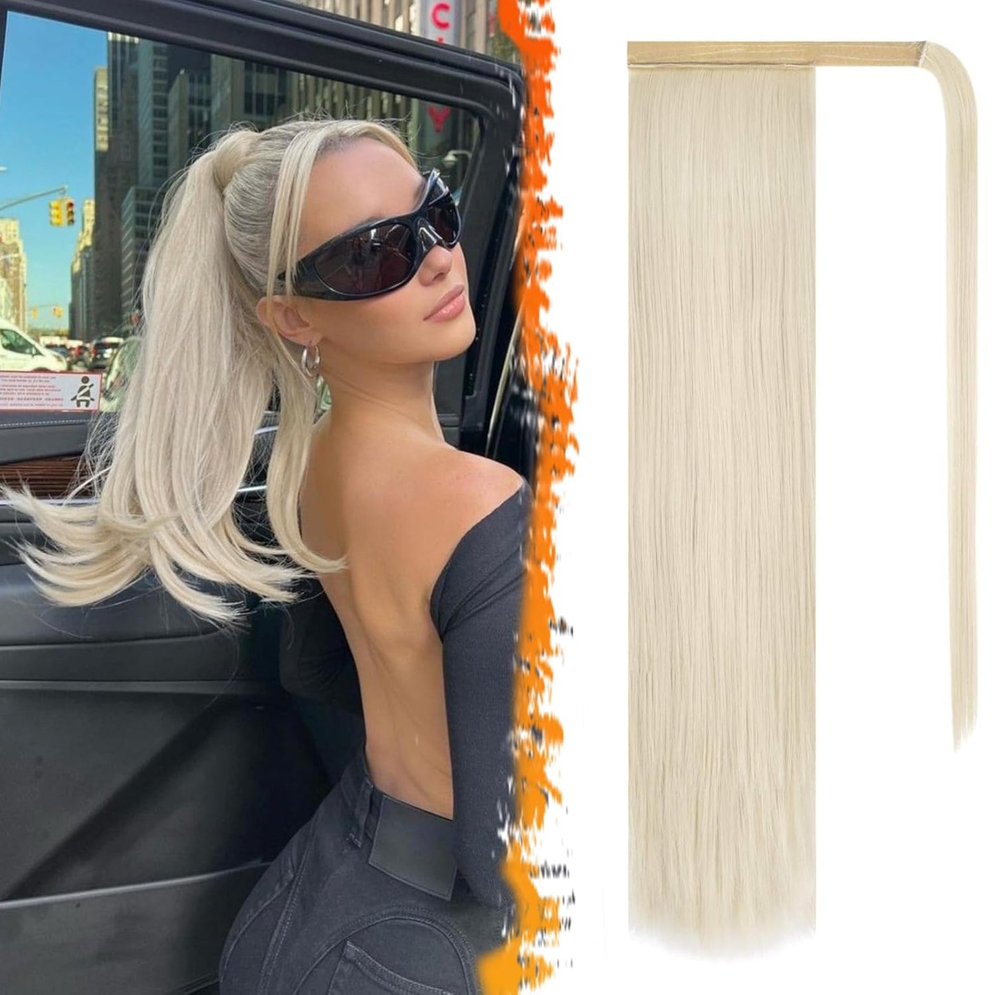 Dark Brown Straight Ponytail Extension - 28 Inch Clip-In Hairpiece for Women | Synthetic Wrap Around Style