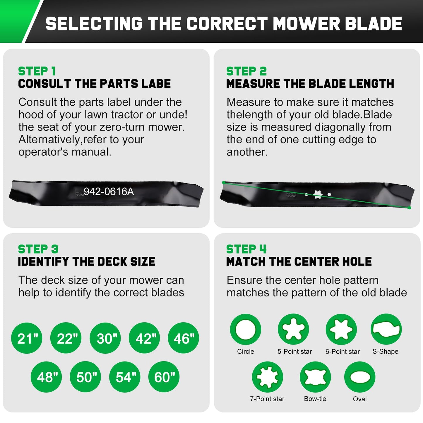 Grasscool 42 inch Mower Blades Replace Troy Bilt Cub Cadet 942-0616A for Bronco Pony XT1 LT42 42" Deck Zero Turn Lawn Tractor with 6 Star Mounting Pattern 742-0616A 742-0616 Mulching