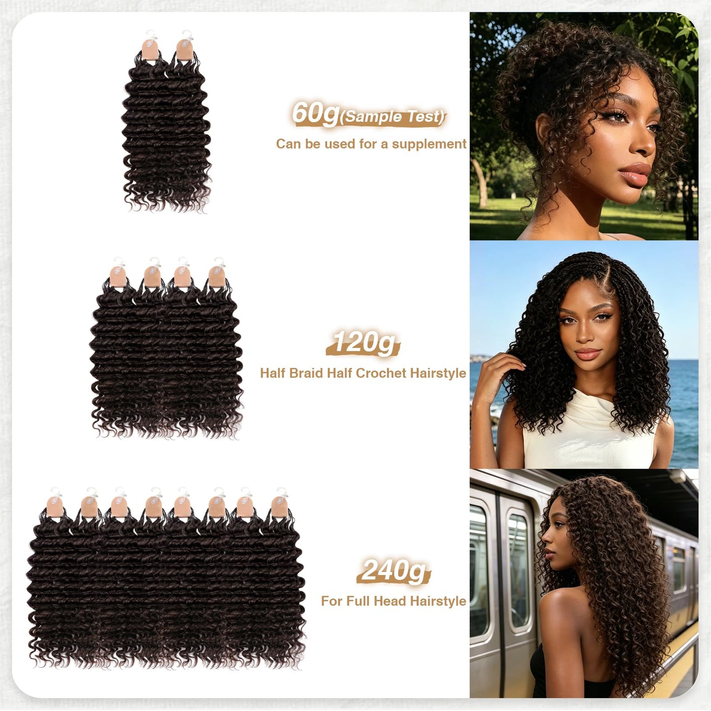 Human Crochet Hair for Black Women Deep Wave Feather Crochet Human Hair Extensions Brazilian Virgin Hair Upgrade Bulk Knotless Boho Braids Hair Pre Looped Curly Braiding Bundles