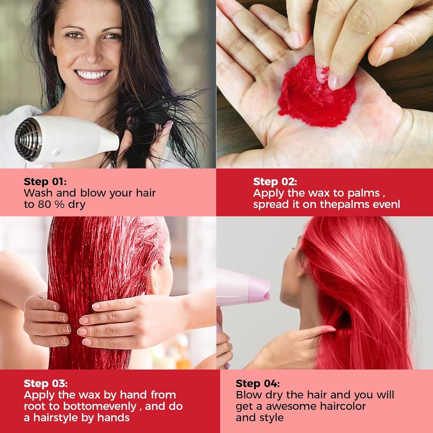 Temporary Red Hair Wax - Washable Styling Mud for Men & Women | Instant Color for DIY Cosplay & Halloween