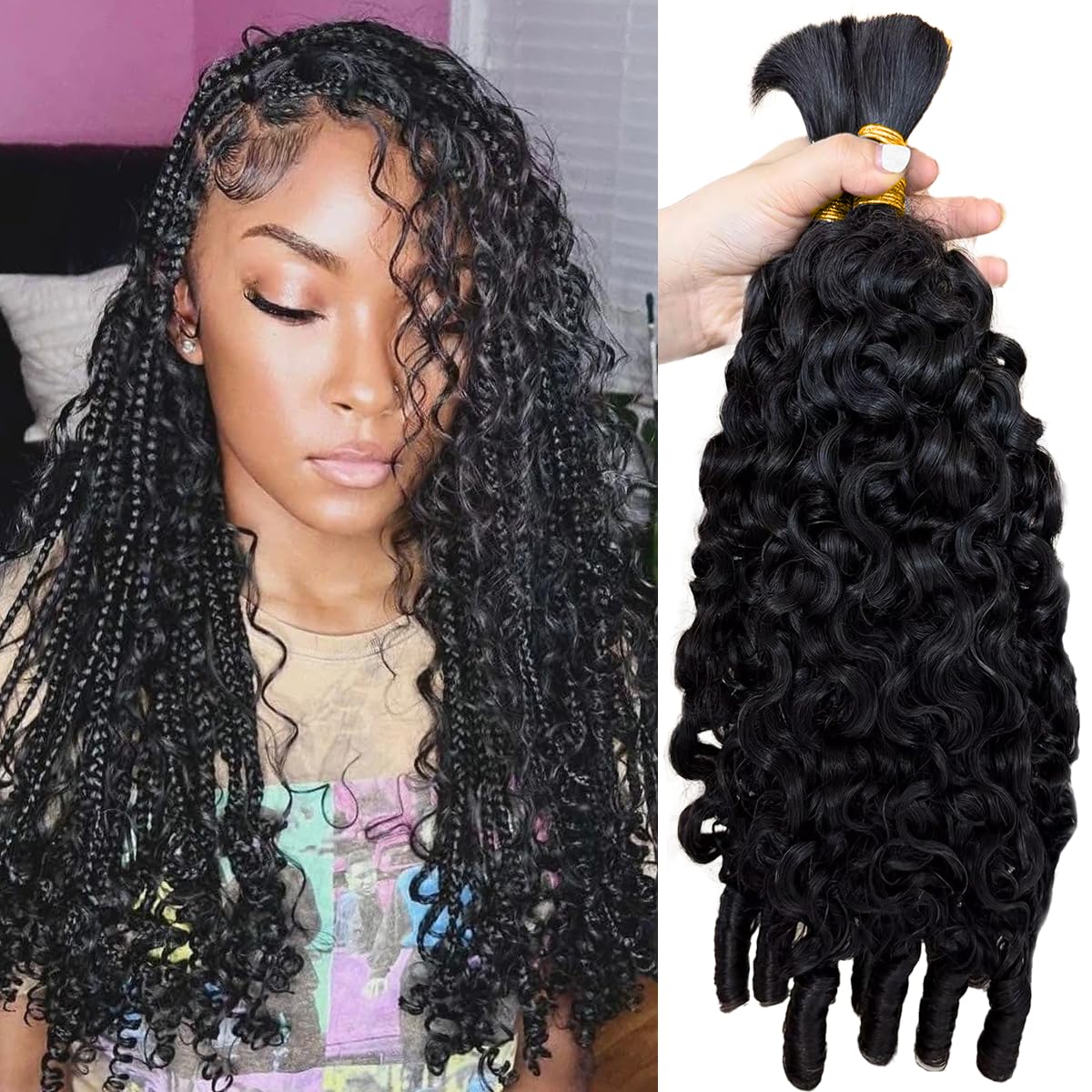 15A Human Braiding Hair - Boho Burmese Curly Spiral Ends | 18 Inch, 60g Bundle for Salon-Quality Styles