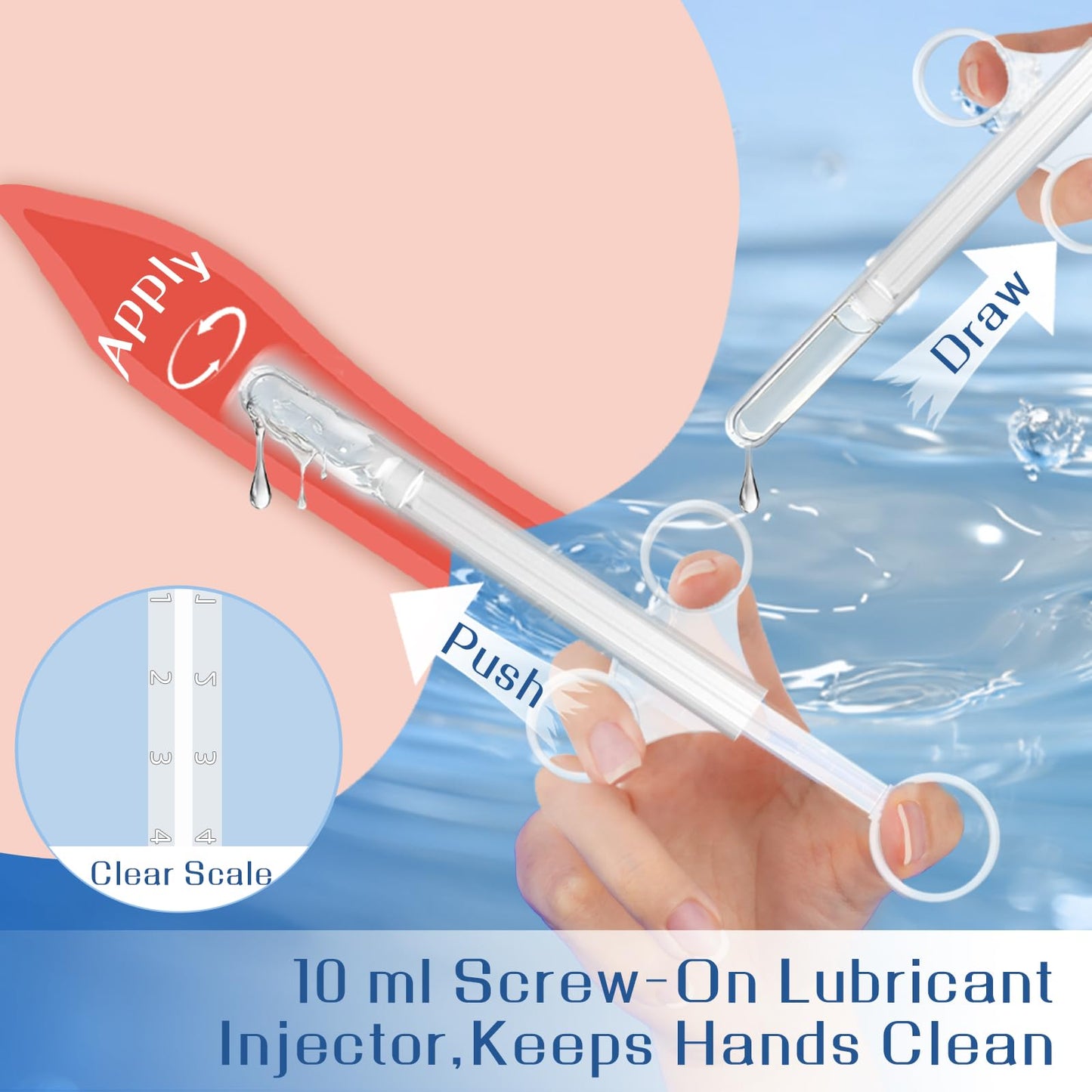BARWAY Water Based Lube with 10ml Applicator Injector, Anal Sex & Vaginal Lubricant for Privacy & Toys, Non-Sticky pH Balanced Personal Lubrification for Men, Women & Couples, 2 x 3.38 Fl Oz
