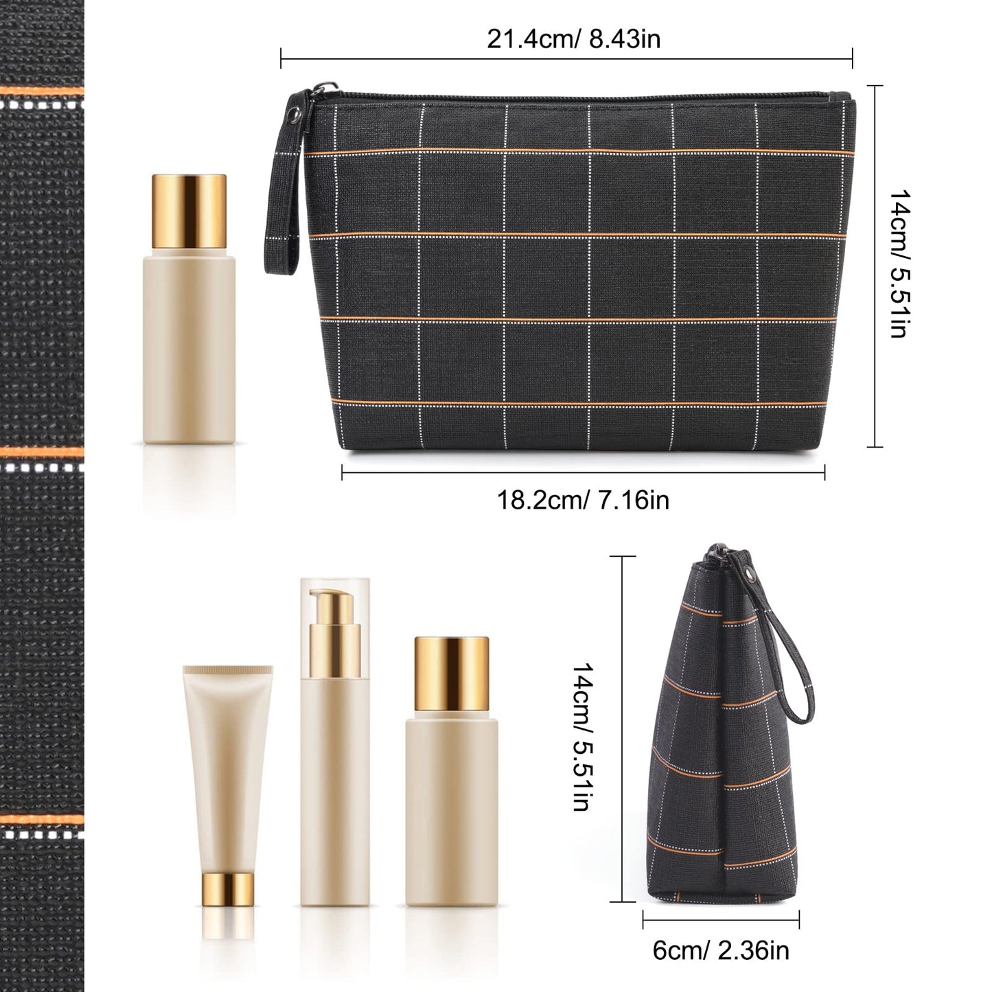 MAANGE Small Makeup Bag for Purse Cosmetic Bags for Women Pu Leather Makeup Pouch Travel Makeup Bag with Handle Make Up Bag for Travelling(Black)