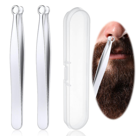 2 Pcs Universal Nose Hair Trimming Tweezers, Round Tip Tweezers Nose Clippers, Stainless Steel Hair Trimmer for Men Women, Round Eyebrow Trimmer Facial Hairs Tweezer