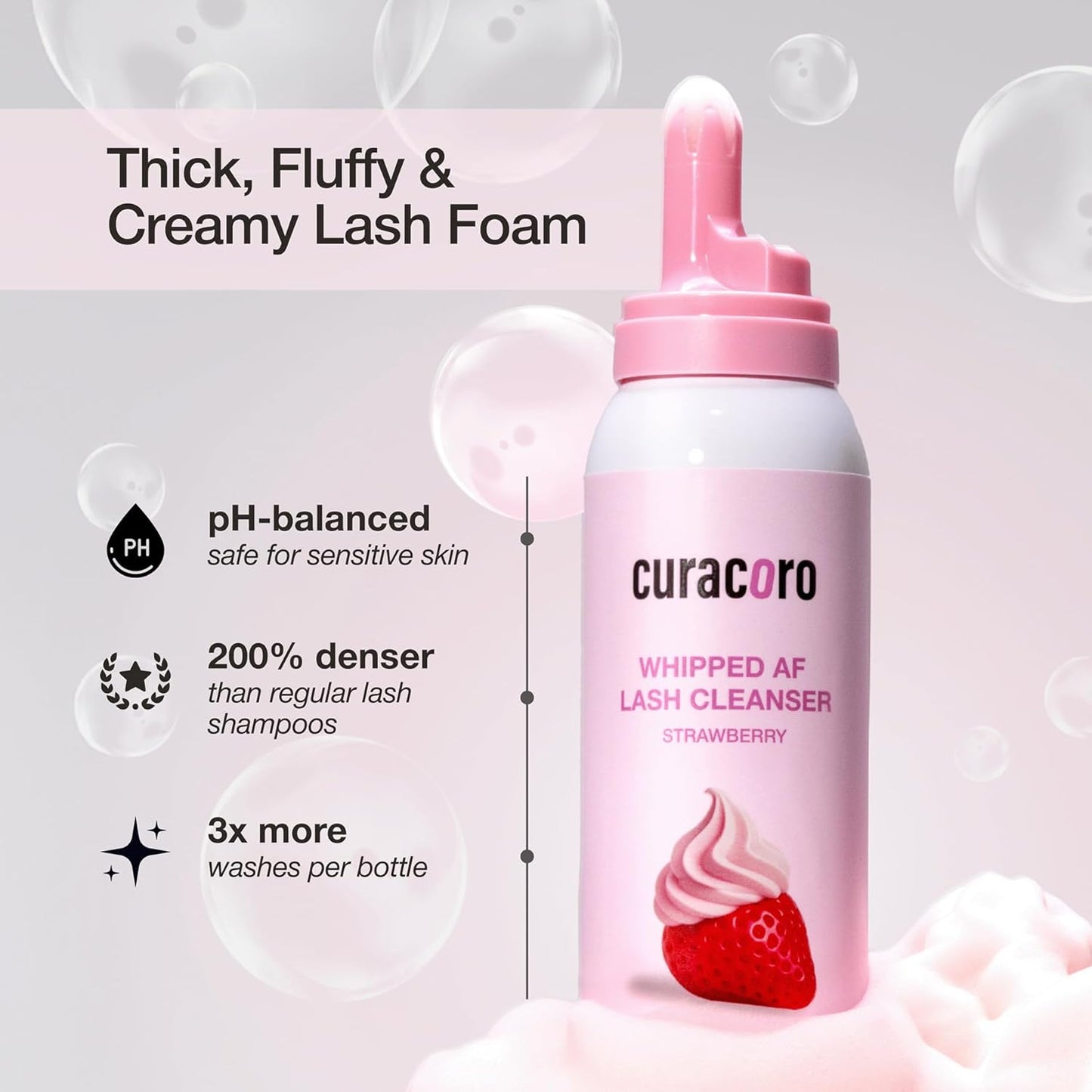 Curacoro Eyelash Extension Cleanser - 100ml Strawberry-Scented Deep Cleansing Foam for Sensitive Skin | Salon & Home Use