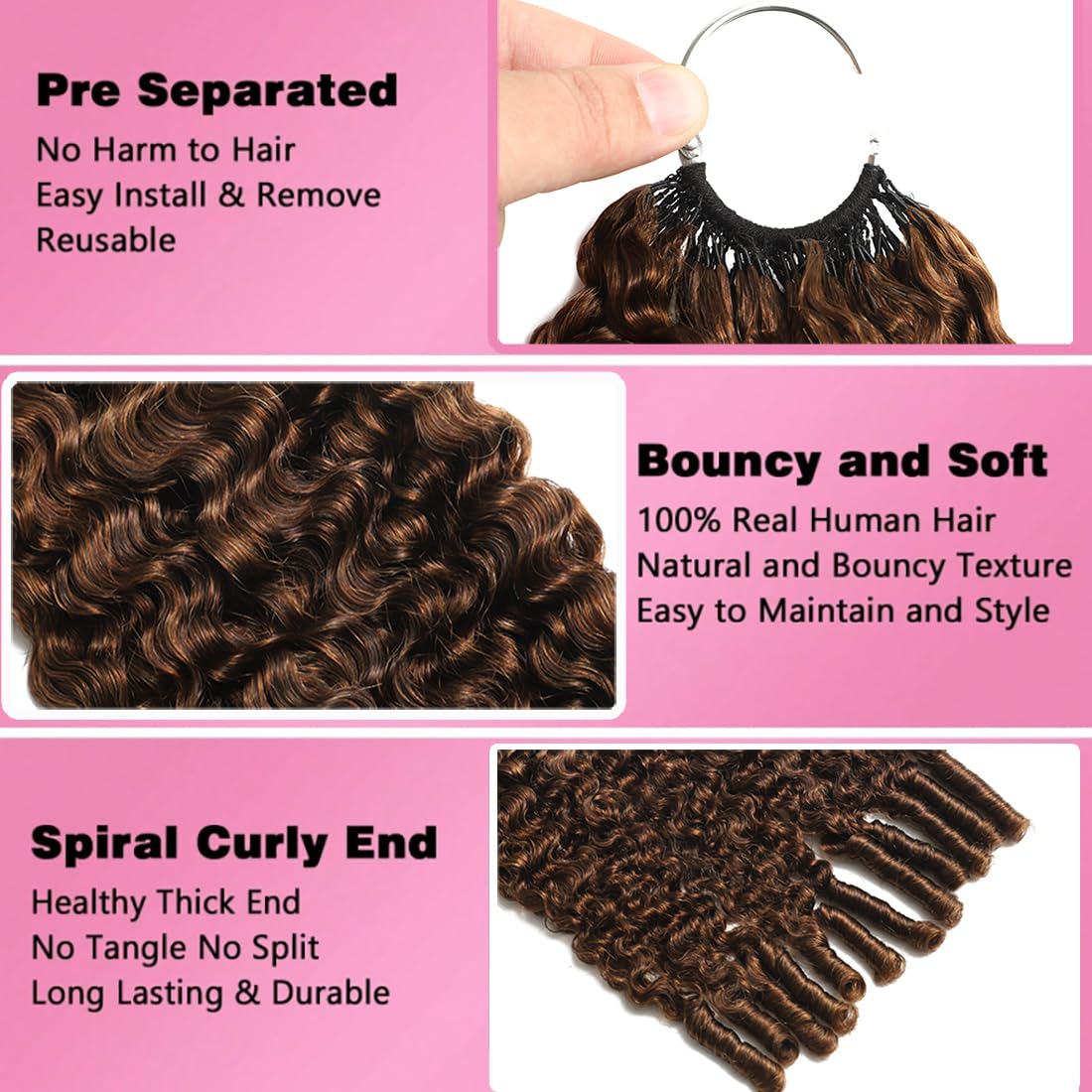Human Crochet Hair for Black Women 16 Inch Chocolate Brown 4# Color Burmese Curly Human Hair Bundles Pre-Separated Miracle Knots Crochet Human Hair Reusable Hair Extensions 120g 100 Strands