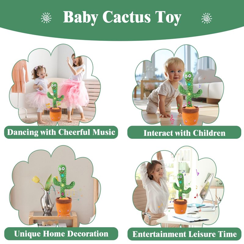 MIAODAM Dancing Cactus, Talking Cactus Baby Toy, Colorful Glowing Repeating Cactus Toy for Baby Toddler, Singing Cactus Toy 10 Pcs Songs Repeats What You Say for Baby Toy Gift Mimicking