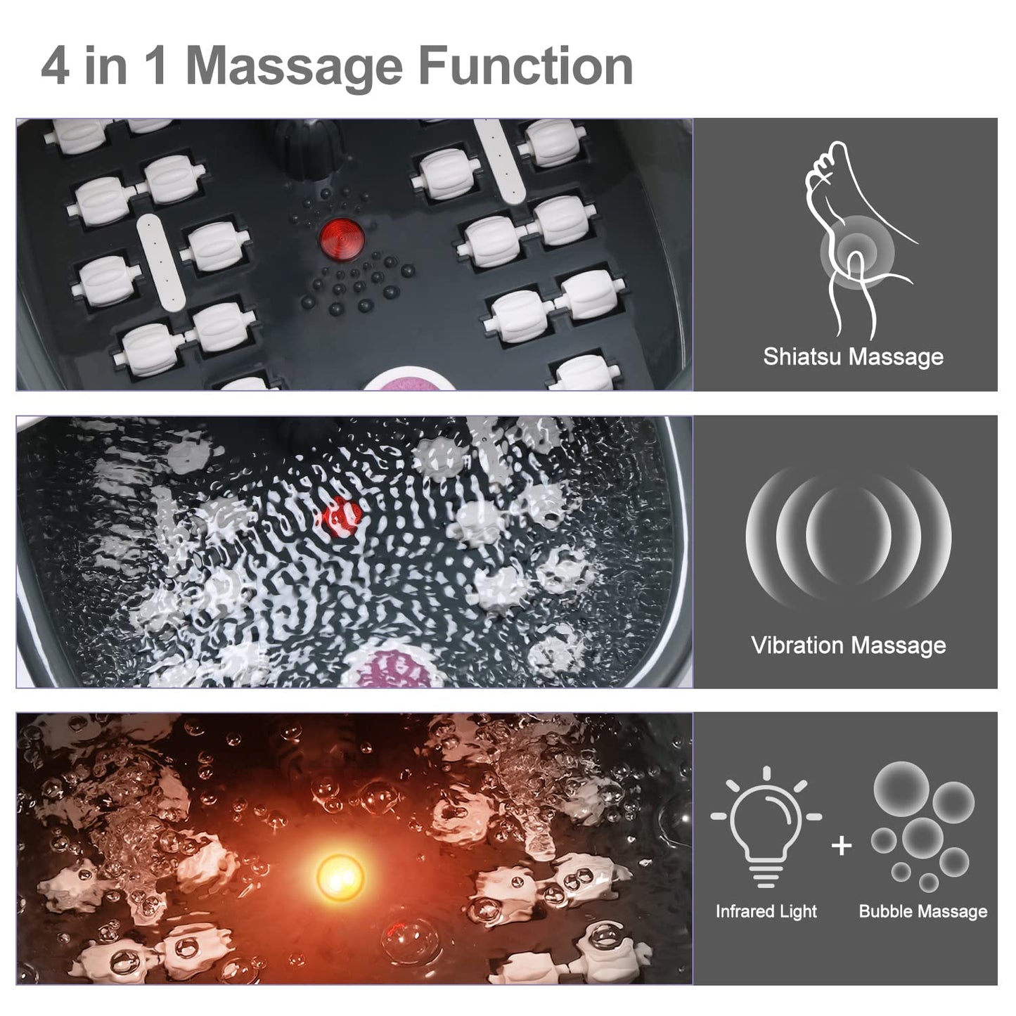 Foot Spa Bath Massager | Heated Vibration Massage with Bubbles & Jets - 22 Rollers, Adjustable Temp, Black