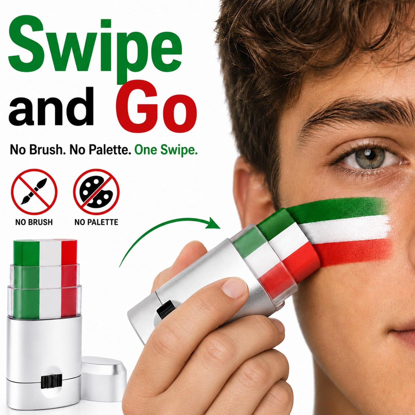 Paminify Mexican Eye Black,Mexico Green White and Red Patriotic Italy Flag Body Face Paint Stick for Fans,Waterproof Sport Face Paint for Soccer Baseball Softball Football Game Day Party,2 PCS