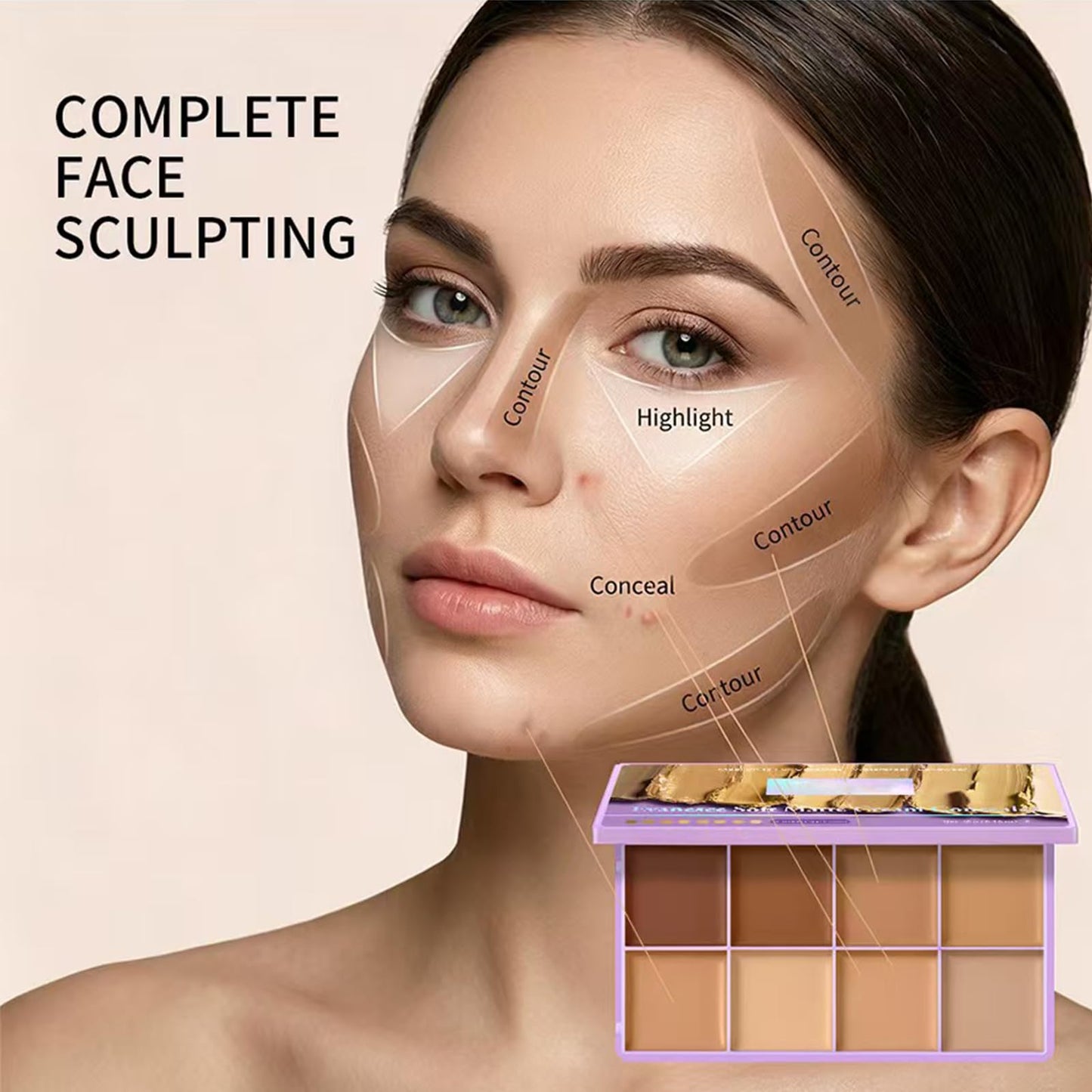 8 Shade Cream Concealer Palette, Matte Full Coverage Contour Makeup, Waterproof Longwear Face Kit For Dark Circles Blemishes, Multi Tone Highlight Foundation For All Skin Complexions，#1