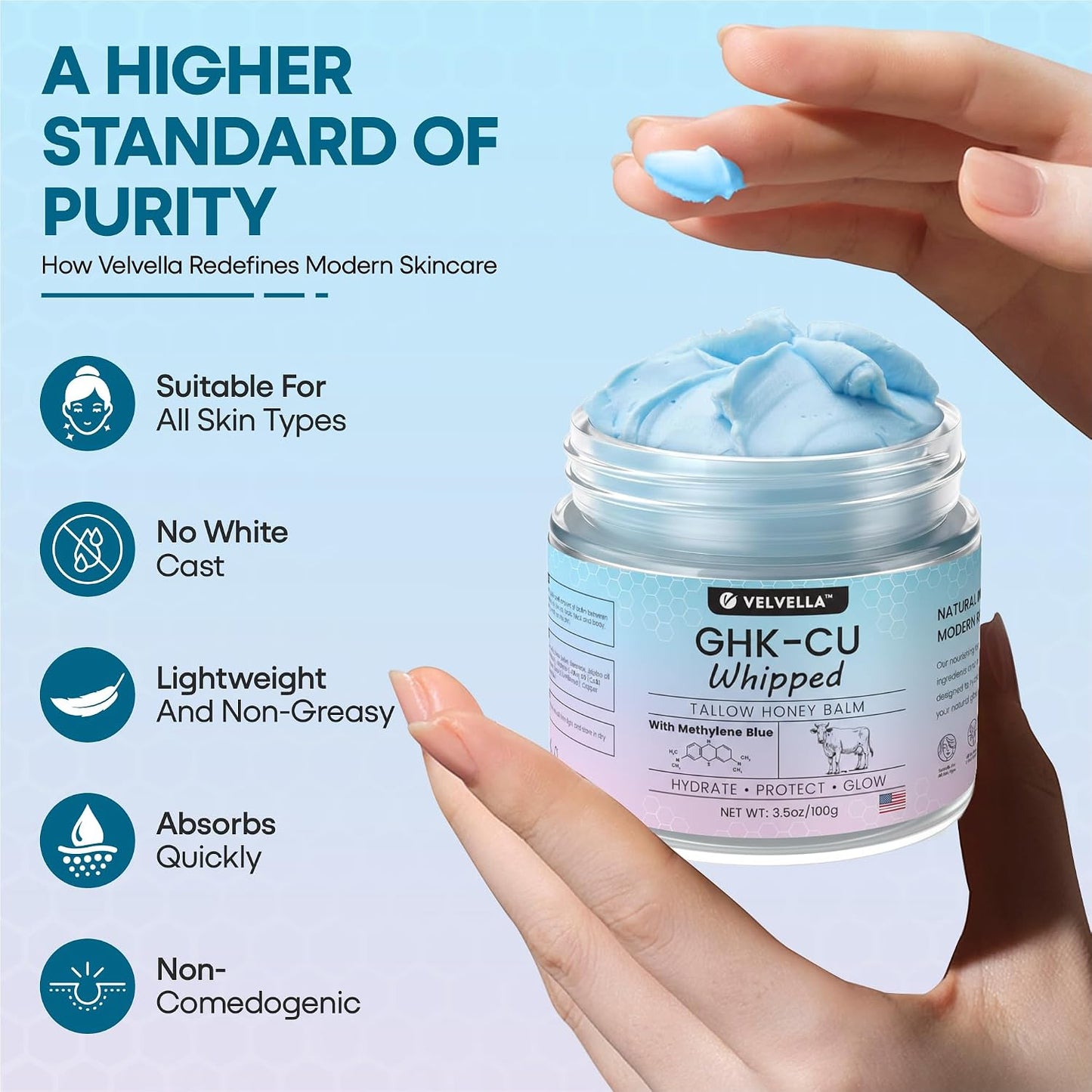 4% GHK-Cu Copper Peptides Cream - Grass-Fed Beef Tallow Balm for Skin | 3.5 oz Moisturizer with Methylene Blue, Manuka Honey & Vitamin E