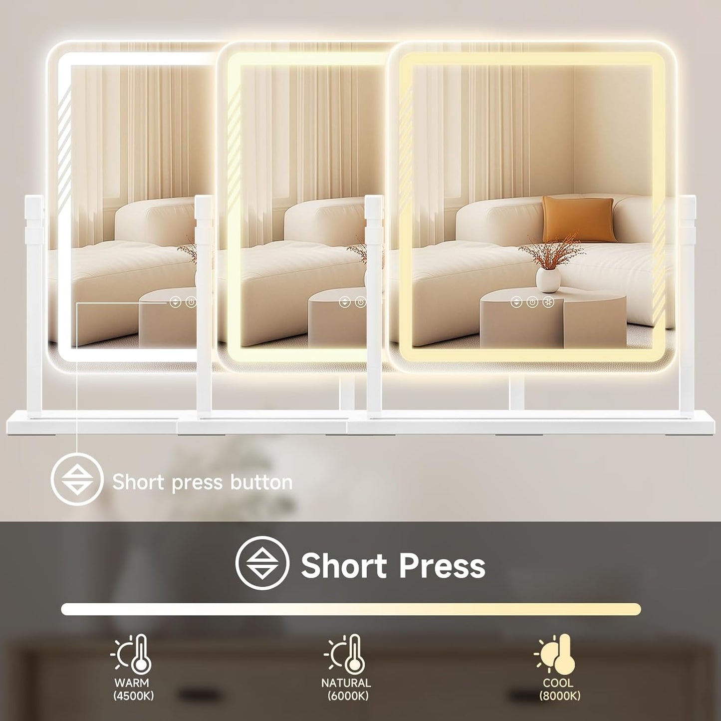 Makeup Mirror with Lights - Height-Adjustable 360° Rotation & Smart Touch Control | Large 17.5in White Vanity Mirror