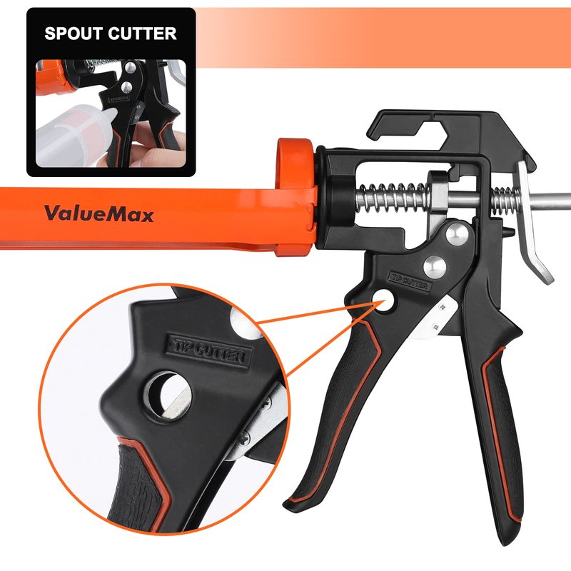 ValueMax Caulk Gun, 9 Inch Silicone Sealant Caulking Gun for Caulking/Filling/Sealing, Trigger Comfort Grip and Iron Smooth Rod, Ideal for Tiles, Window Joints, 8:1 Thrust Ratio
