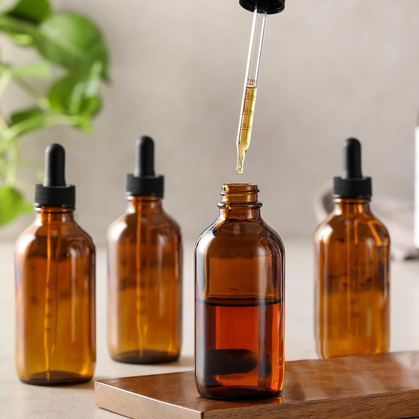 4 oz Dark Amber Glass Dropper Bottles with Measured Dropper, 4 Pack- 120ml Thick Tincture Bottle with Measurement Eye Droppers, Leakproof Essential Oils Bottle for Health, Personal Care & Beauty
