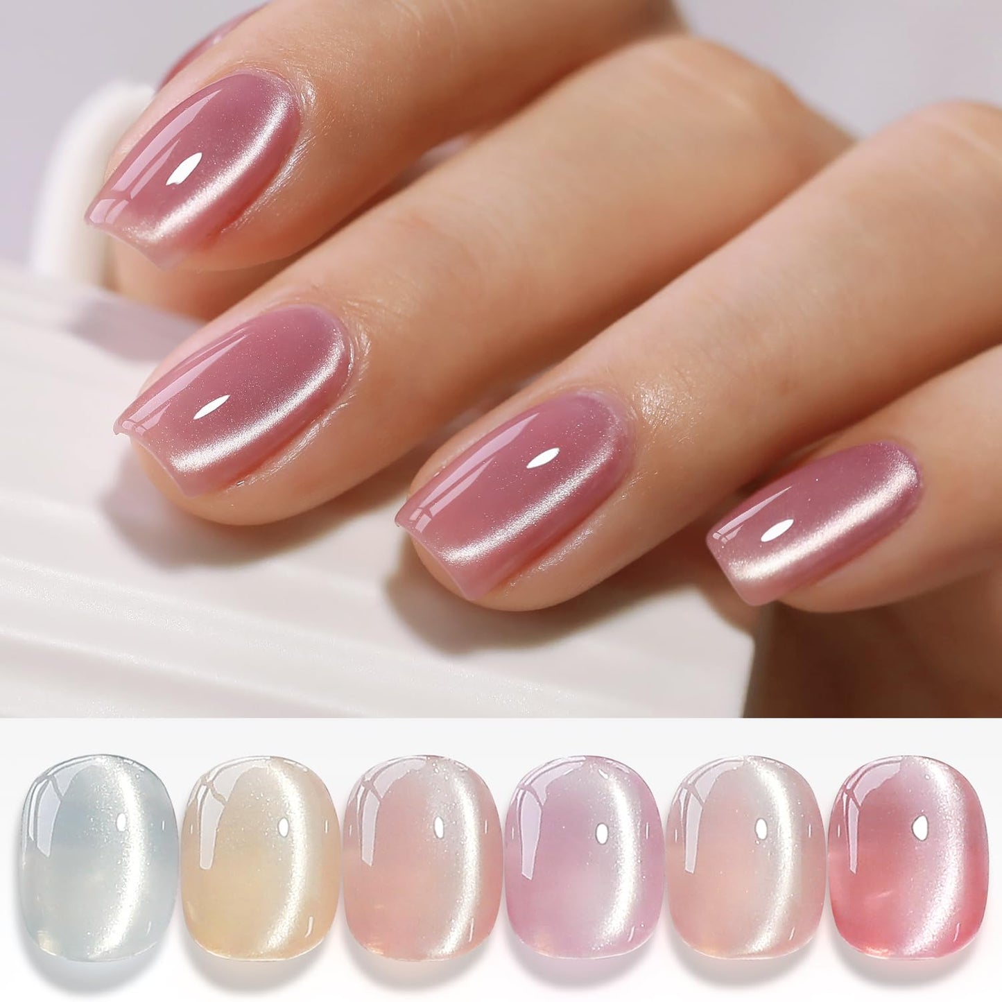 Cat Eye Gel Polish Set - 6 Shimmering Colors with Magnetic Holographic Effect | UV Nail Art Kit