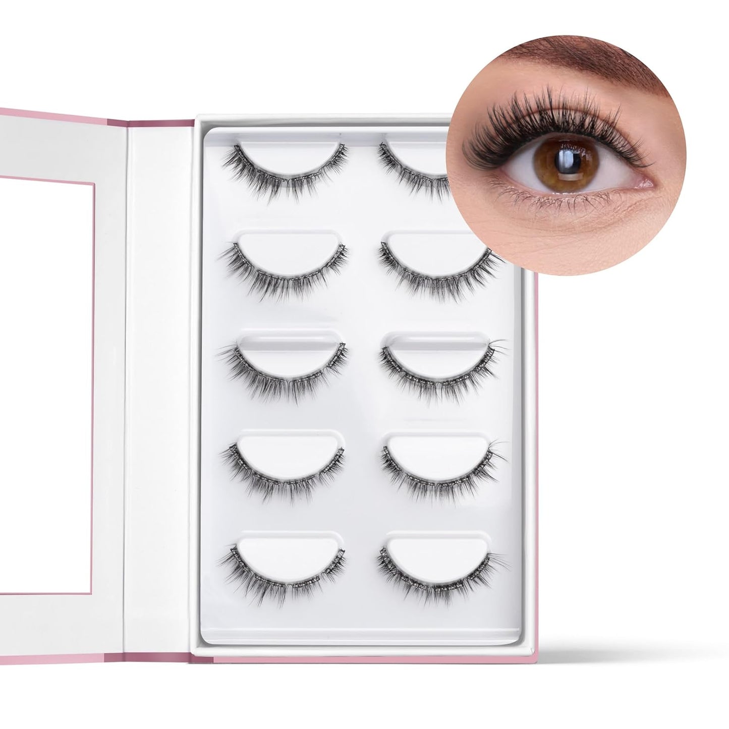 Self-Adhesive Eyelashes Kit - FlutterHabit STICKtionary Bestie | Pre-Glued Underlash Strips for Beginners, Lightweight & Reusable (5 Pairs)