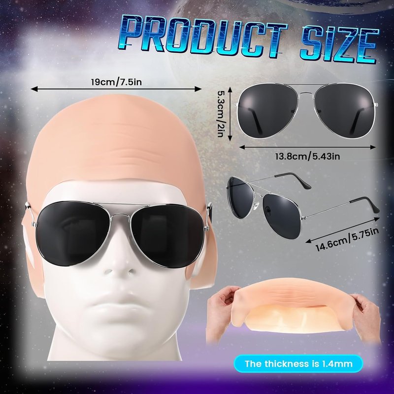 Bald Caps for Men & Women - Nylon Makeup Wig Cap with Glasses | Cosplay Costume Accessory