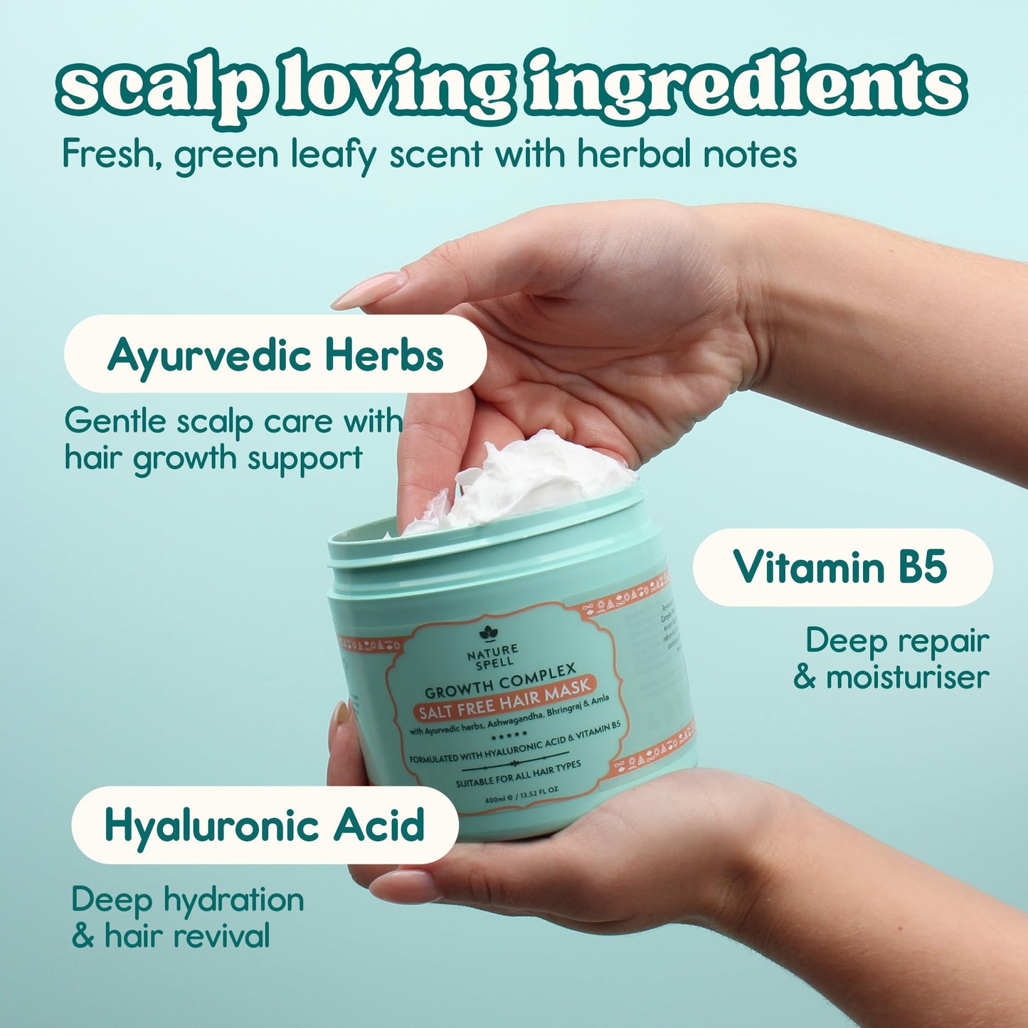 Nature Spell Hair Growth Mask, Deep Conditioner for Dry and Damaged Hair, Strengthens & Repairs Dull Tresses, with Hyaluronic Acid, Coconut Oil and Shea Butter, Colour Safe, Vegan, 13.52 Fl Oz