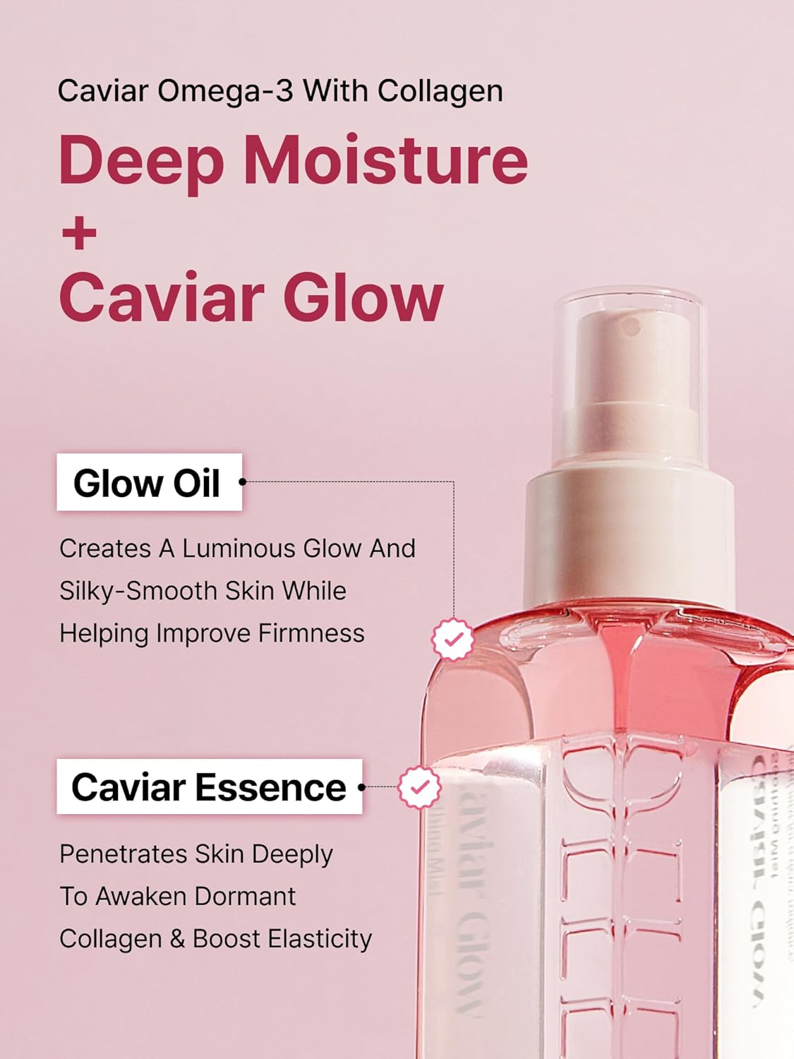 Caviar Glow Soothing Mist - Korean Glass Skin Spray Serum with 5% Caviar & Squalane | Anti-Aging Collagen Booster, 3.4oz