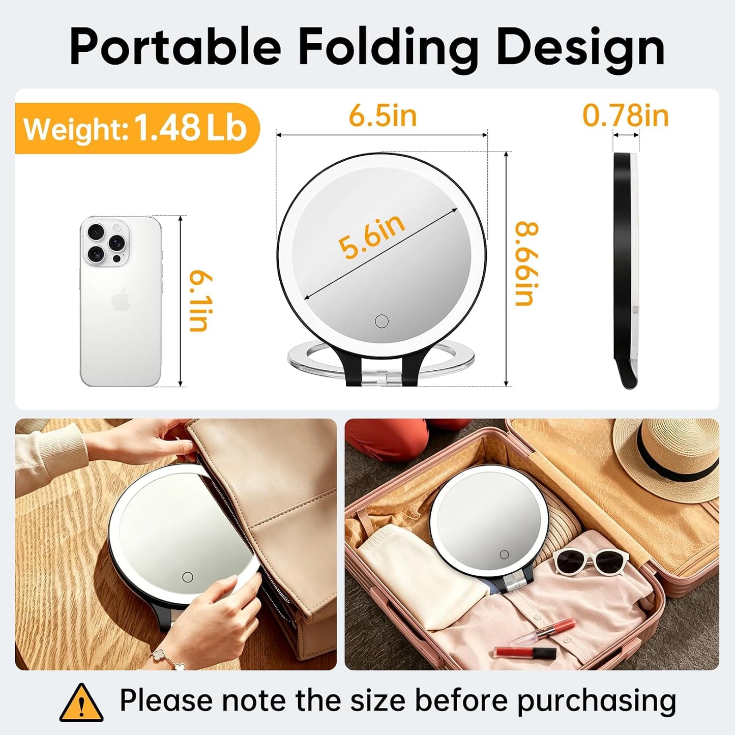 10X 1X Double-Sided Magnifying Makeup Mirror - Rechargeable Lighted with 3 Color Settings | Adjustable Rotation