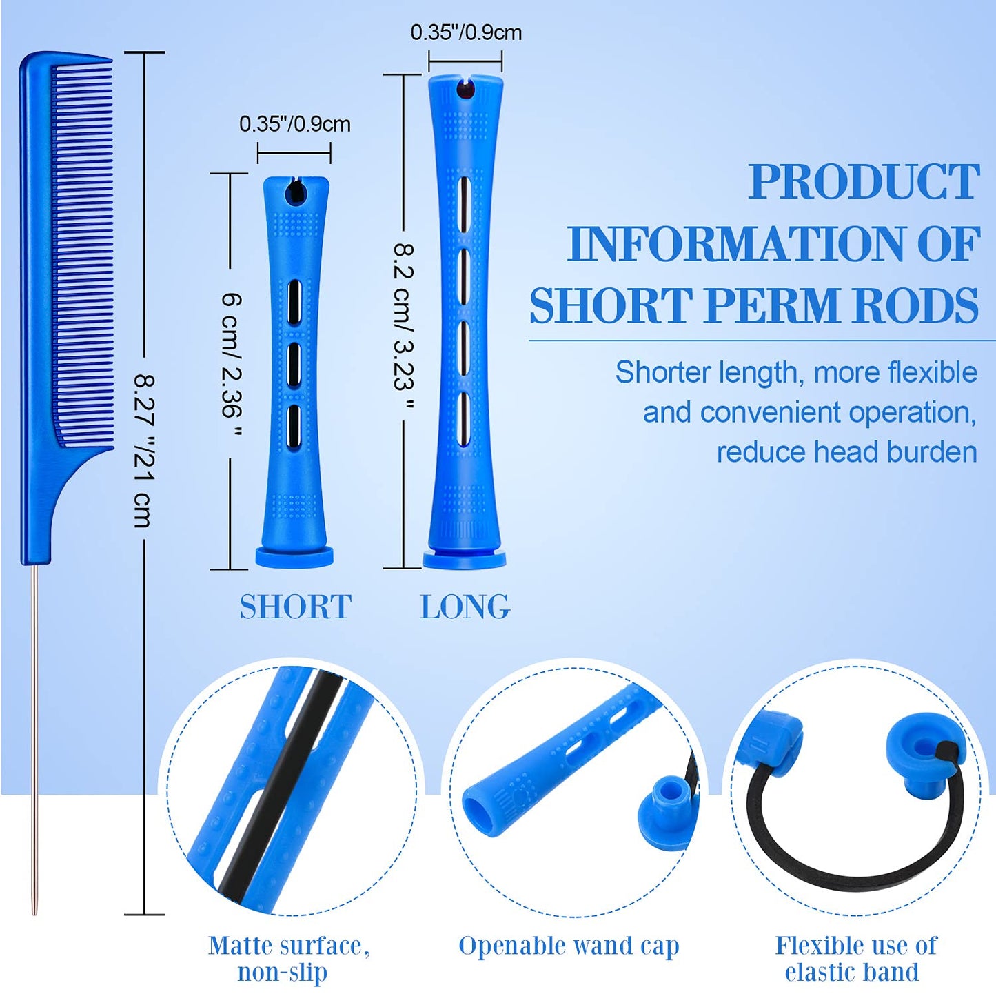 WILLBOND 60 Pcs Perm Rods - Cold Wave Curlers for Short & Long Hair | 0.35 Inch Blue Rollers