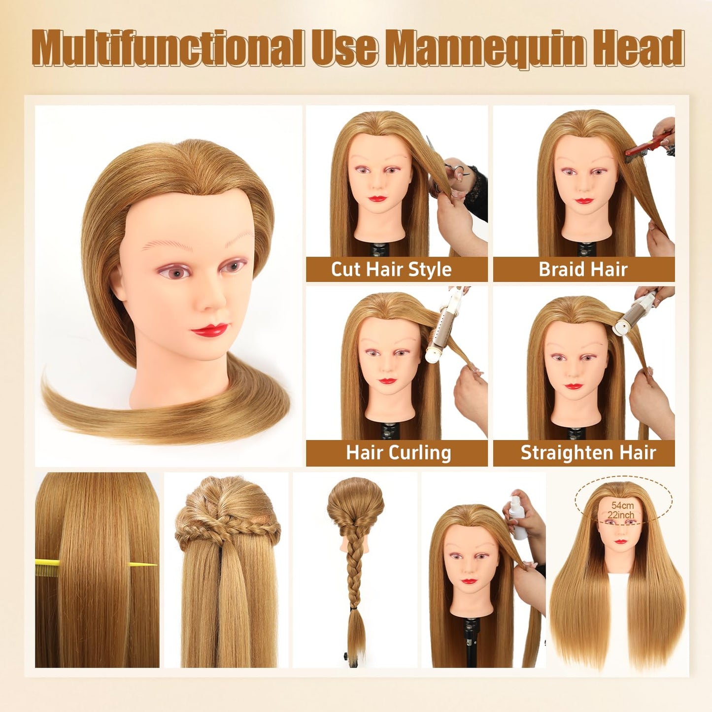 Mannequin Head - 80% Human Hair for Hair Styling Practice | Curling, Braiding, Cutting - 28 Inch with Table Clamp Stand