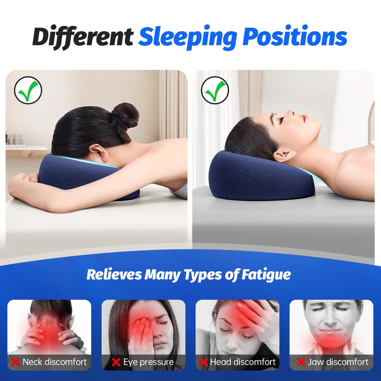 Face Down Massage Pillow - Comfortable Headrest for Stomach Sleeping | Removable Cover, Navy Blue