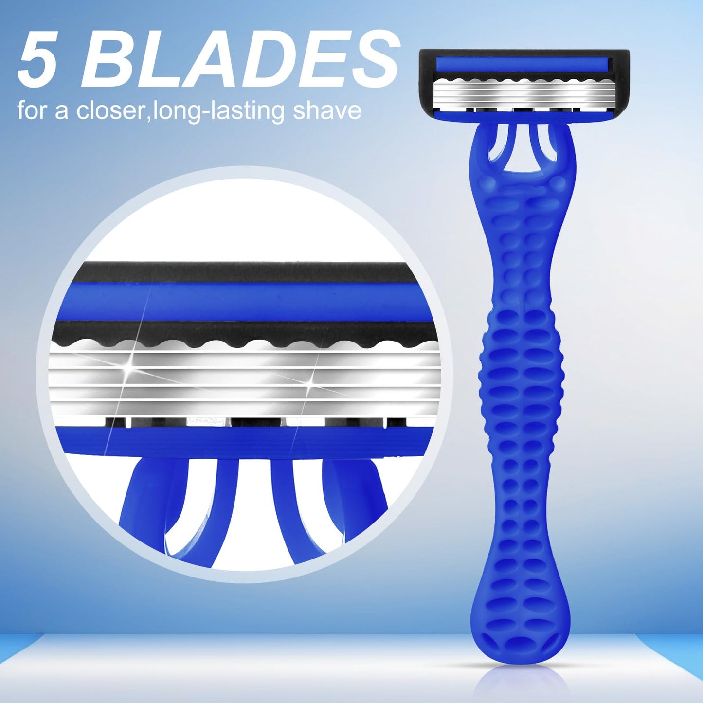 Leriton 15 Pcs Sensitive Men's Disposable Razors Bulk 5-Blade Disposable Head Razor for Sensitive Skin for Hotels, Travel, Business Trips, Gyms, SPA, Donations, Gifts, Etc.