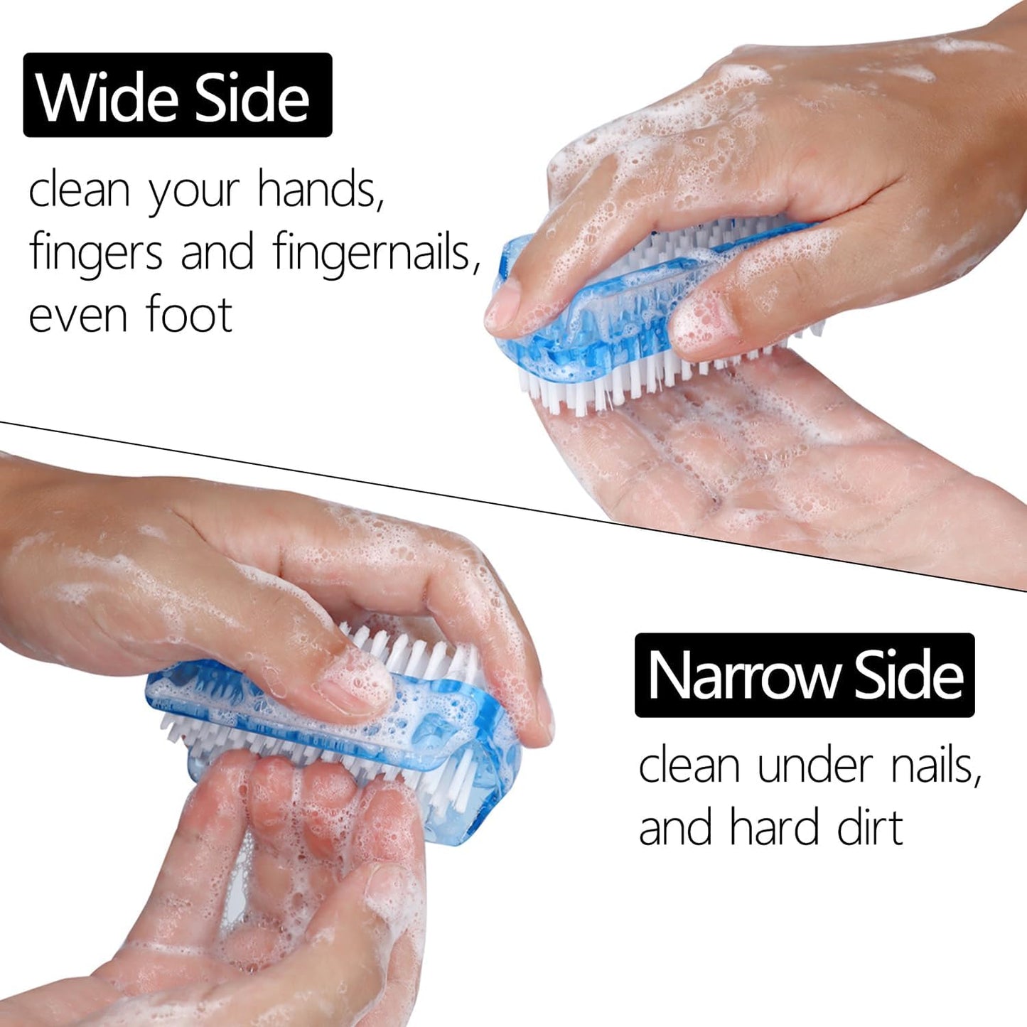 3-Pack Nail Brush Two Sided Hand Fingernail Scrub Brushes Soft Stiff Bristles Scrubber Nails Toes Cleaning Brush for Men Women（White）