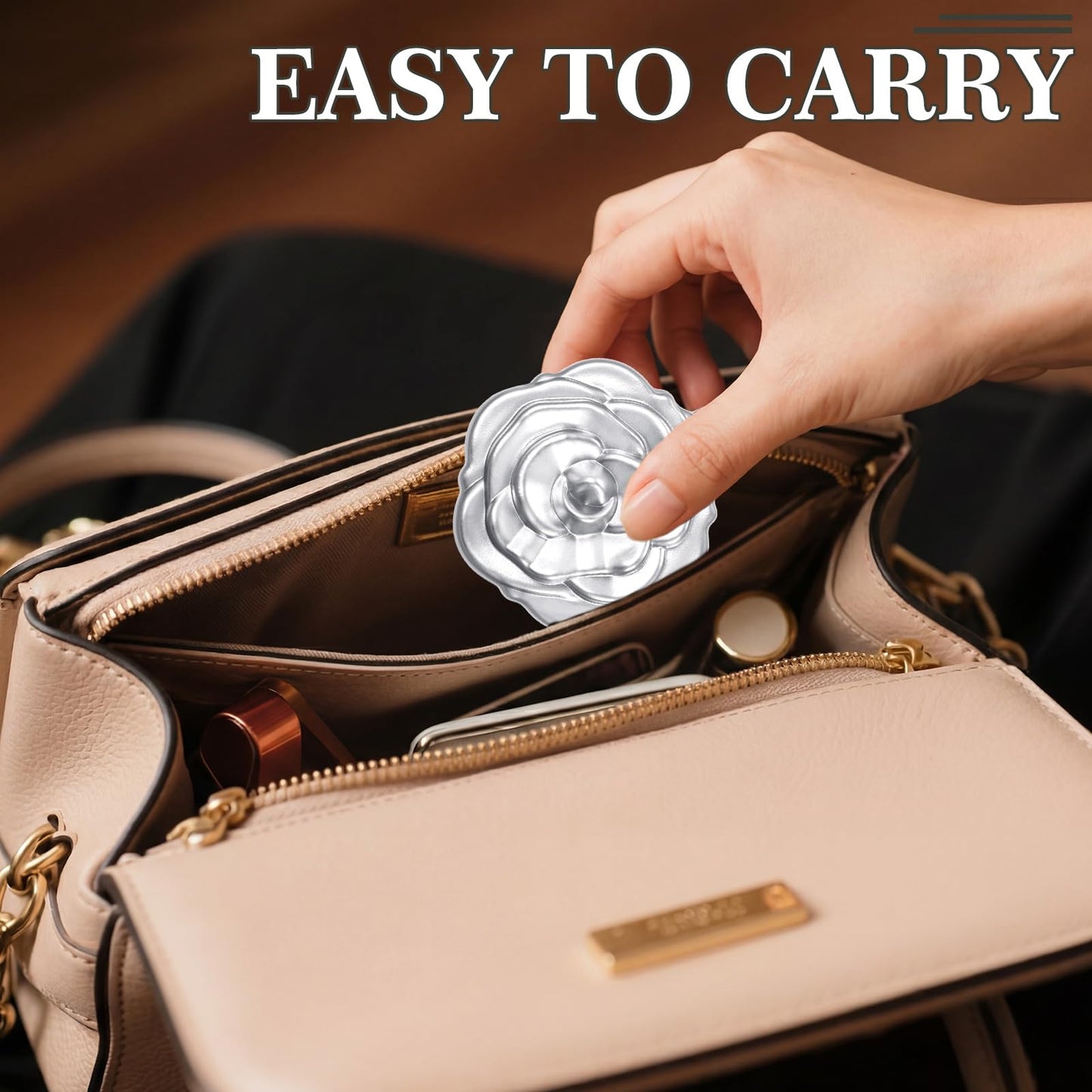 Sunnychicc 6 Pcs Rose Travel Brush for Women Mini Compact Purse Hair Brush with Mirror Wedding Bridal Bachelorette Favor Portable Pocket Mirror Folding Comb for Hairstyle Birthday Gift(Silver)
