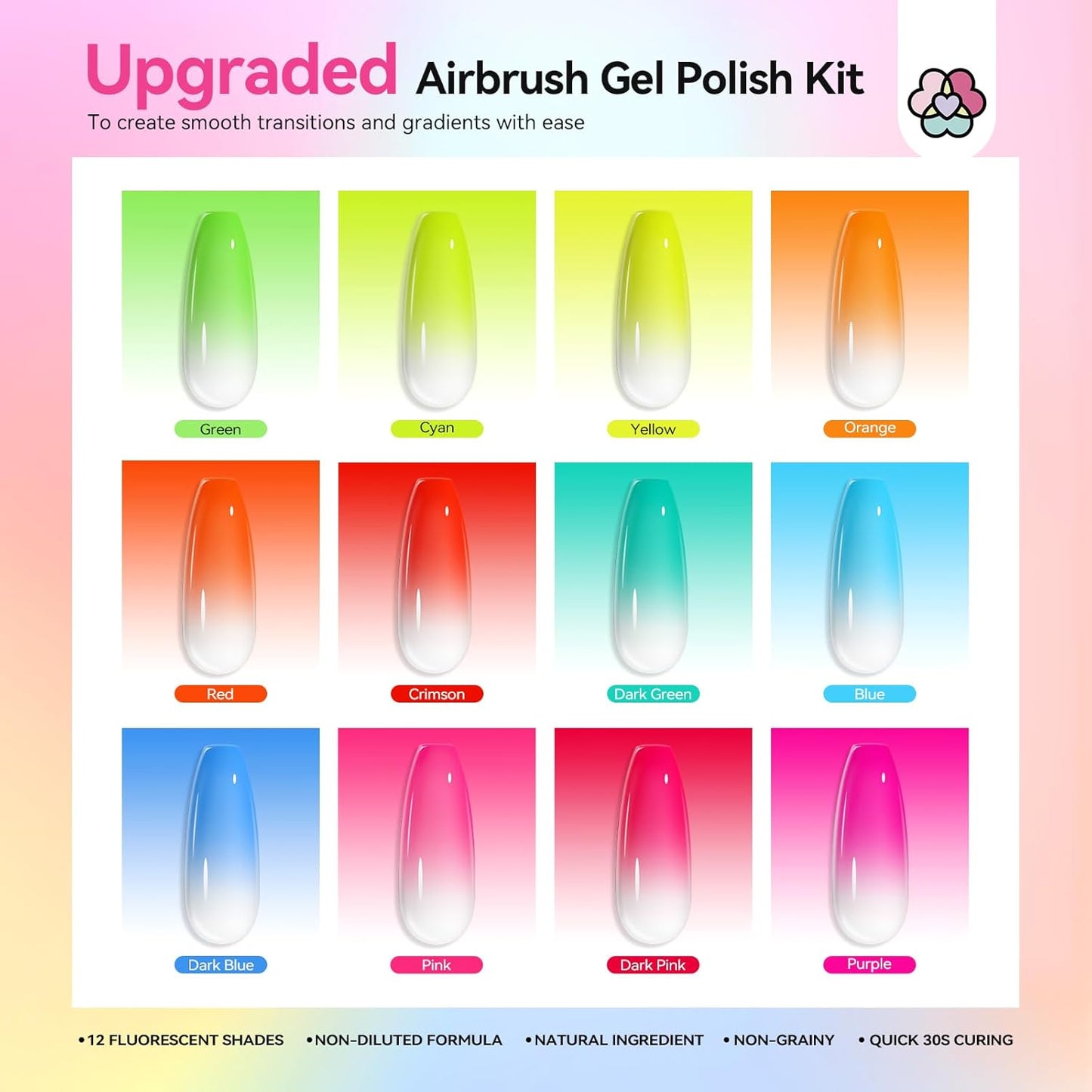 Airbrush Gel Nail Polish - Hema-Free Colorful 12-Color Set | 15ml Non-Acetone for DIY Salon & Party Nail Art