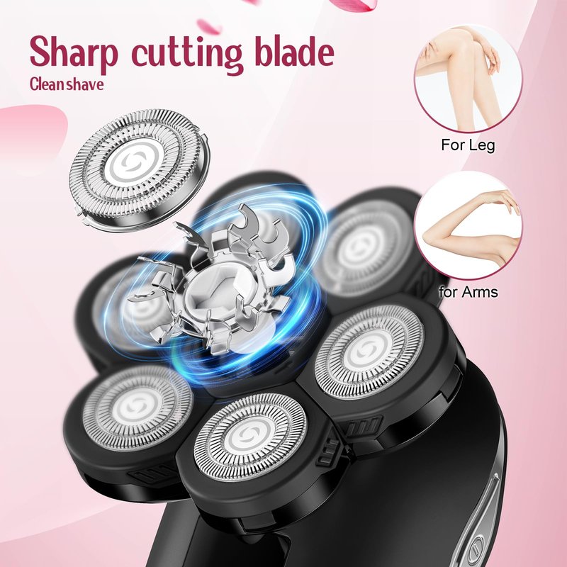 Electric Razors for Women, 7D Floating Head Cordless Shaver, Wet/Dry Painless Hair Remover with Detachable Head, Waterproof for Face, Legs, Underarm, Ideal Gift (Black)