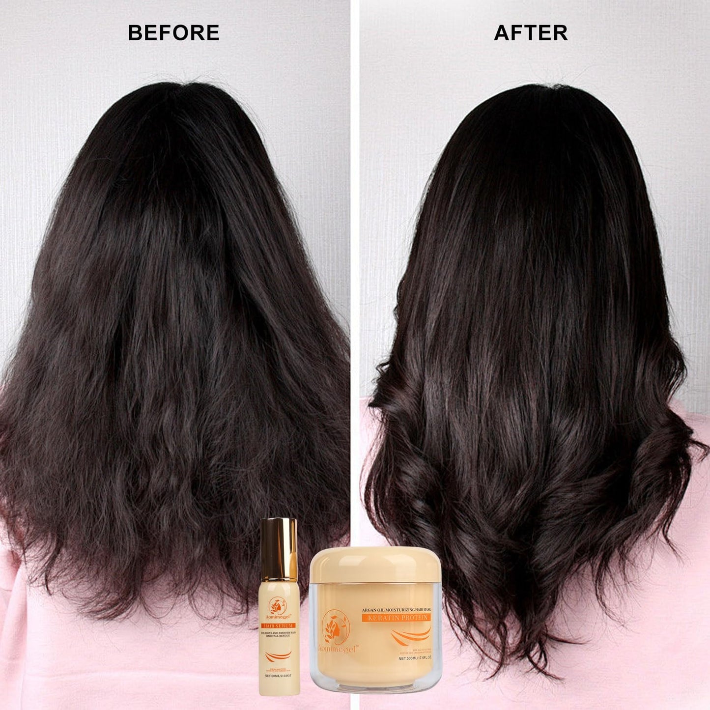 Aomimegel Hair Mask Argan Oil Set Deep Repair Conditioning Collagen Hair Treatment for Dry and Damaged Hair All Hair Types 16.9 fl oz + 2 fl oz