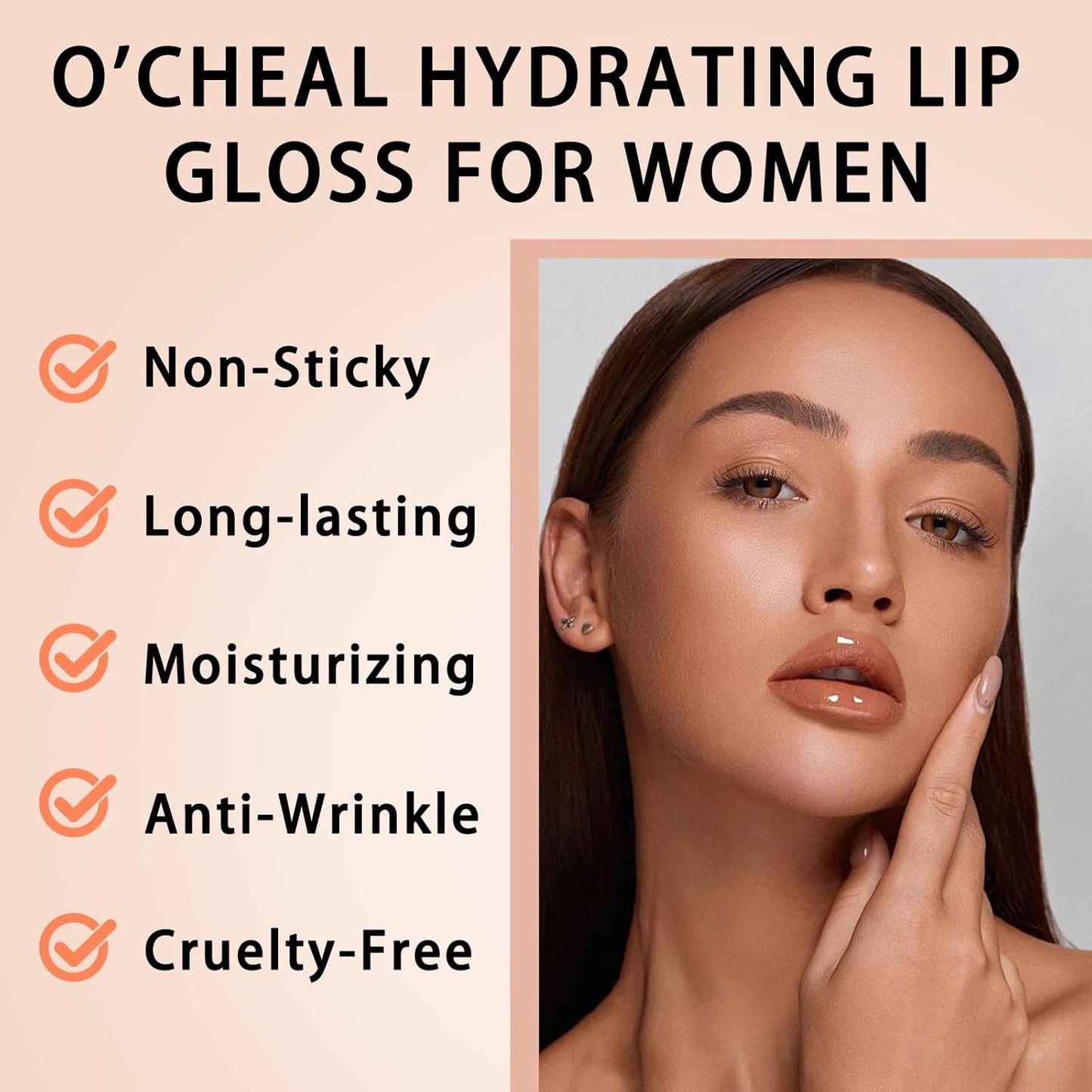 O'CHEAL Lip Gloss - Hydrating Tinted Lip Balm for Women | Lightweight, Plumping, Non-Sticky, Long-Lasting (Light Brown)