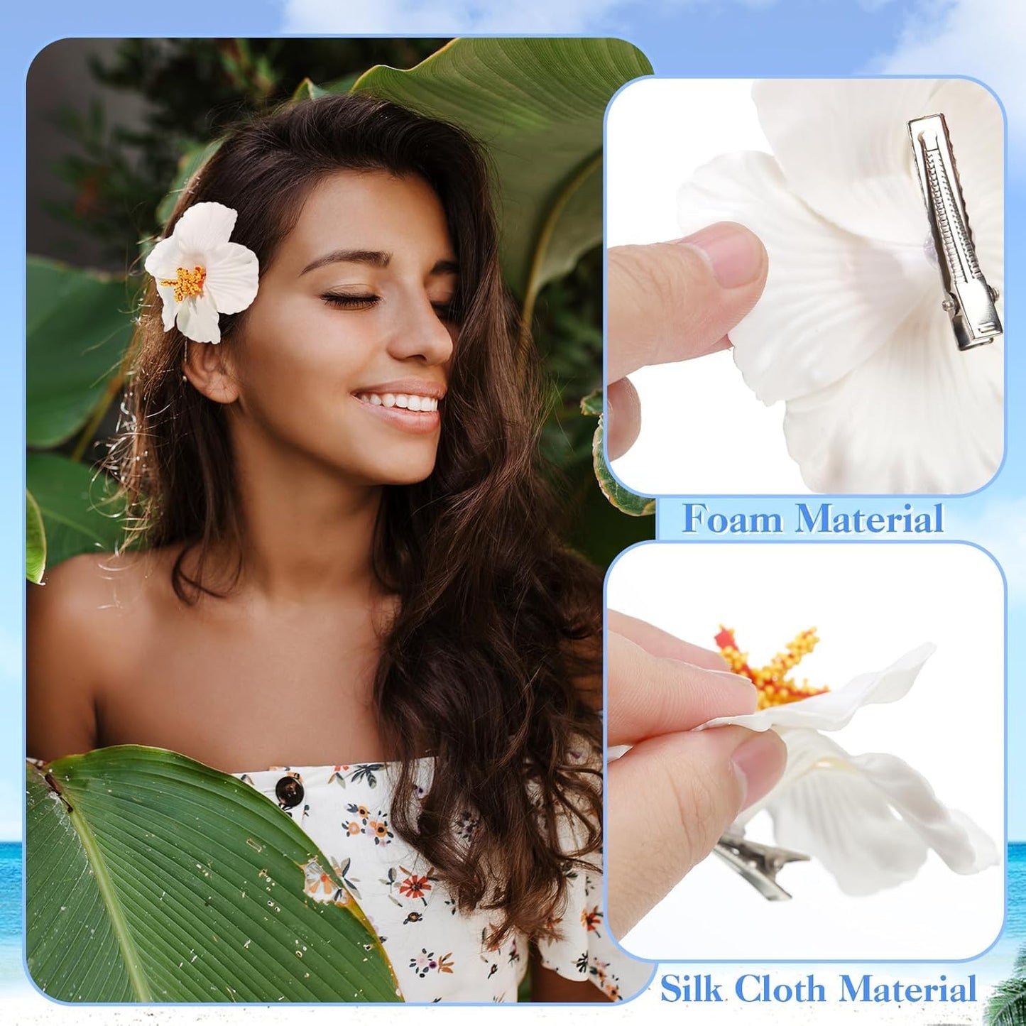 Hawaiian Flower Hair Clips - 10 Pcs Plumeria & Hibiscus Accessories | 3.5 Inch for Beach Parties