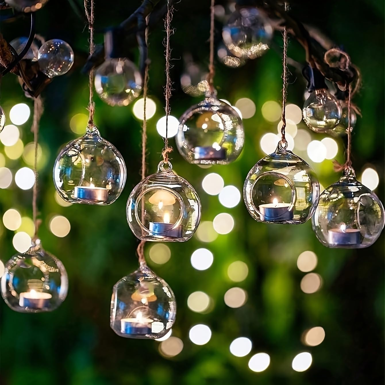 Mini Hanging Glass Tealight Candle Holder - Clear Globe Terrarium Planter | Set of 3