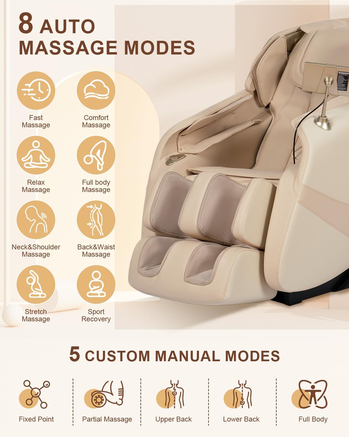 RELX 2026 Full Body Massage Chair - Zero Gravity Shiatsu with Heating, AI Control & 13 Modes | Beige