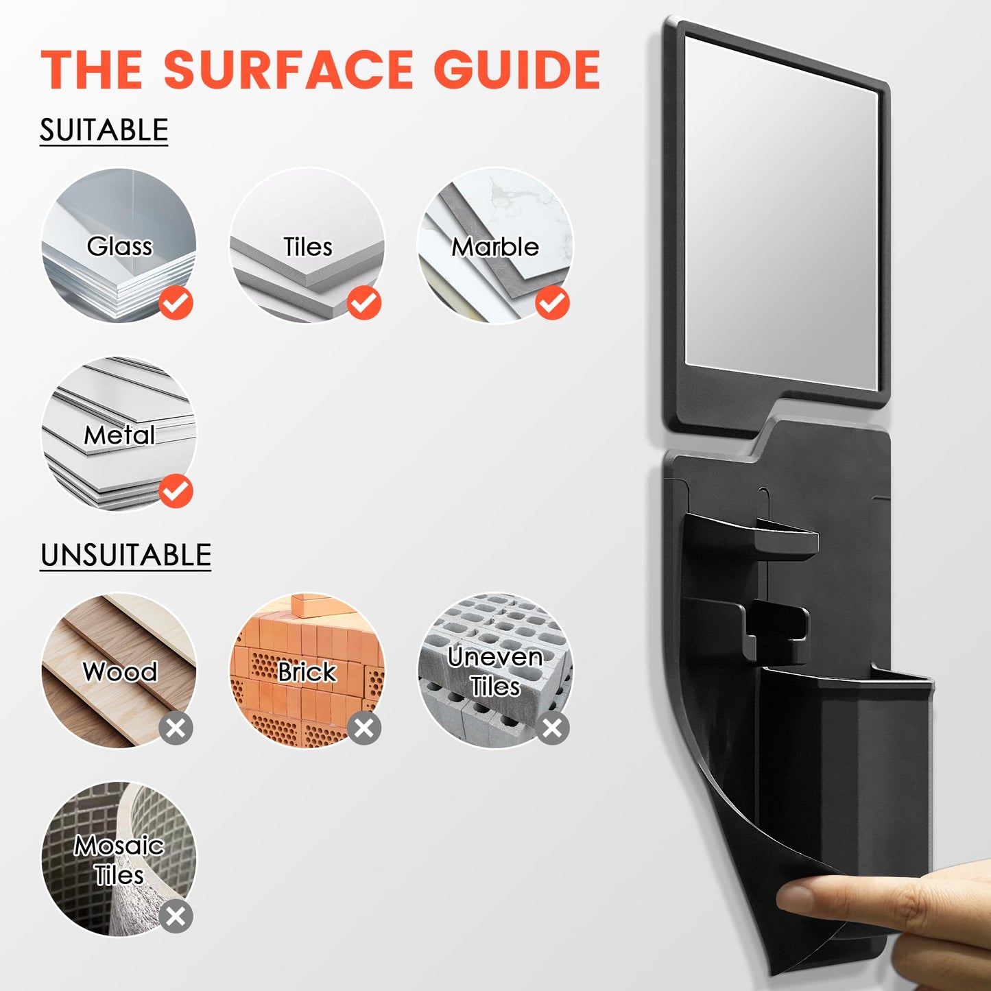 Kottova Shower Mirror Set - Silicone Shower Organizer&Shatterproof Shower Mirror for Shaving - Powerful Silicone Adhesion, Removable and Reusable, Black