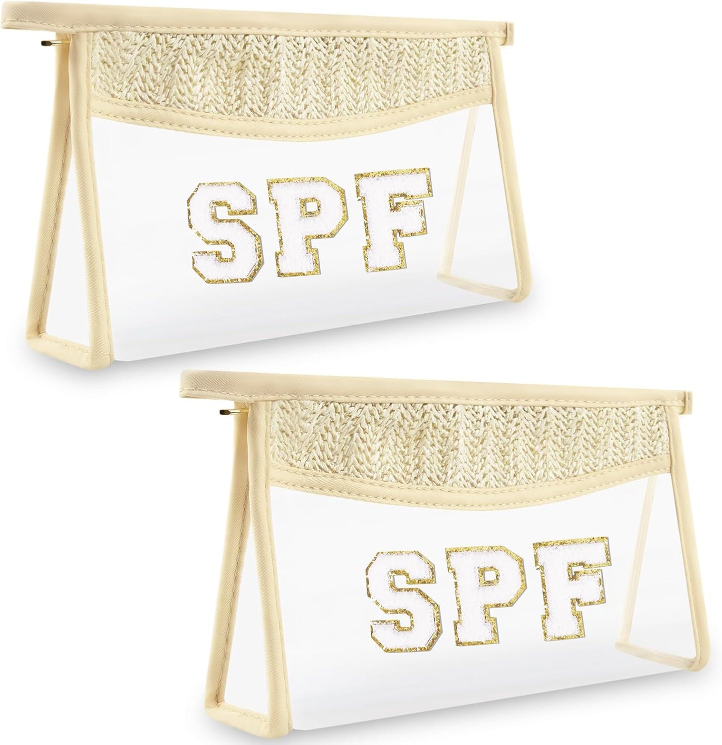 Clear Makeup Letter Patch Bag - Boho Transparent Toiletry Pouch | Small Waterproof Cosmetic Organizer for Women