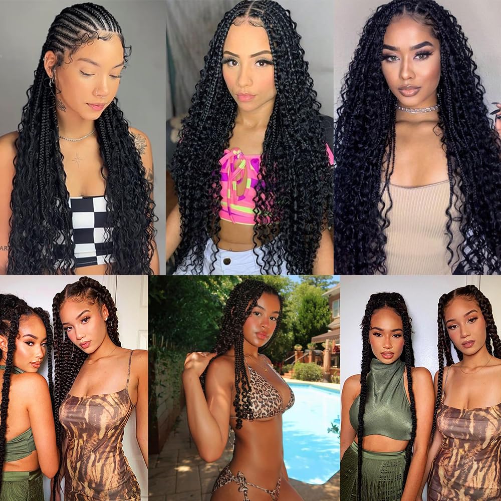 Human Braiding Hair for Boho Braids 110g 22 Inch Curly Boho Human Hair for Braiding Knotless 12A Deep Wave Bulk Bohemian 2 Bundles/Pack Natural Color
