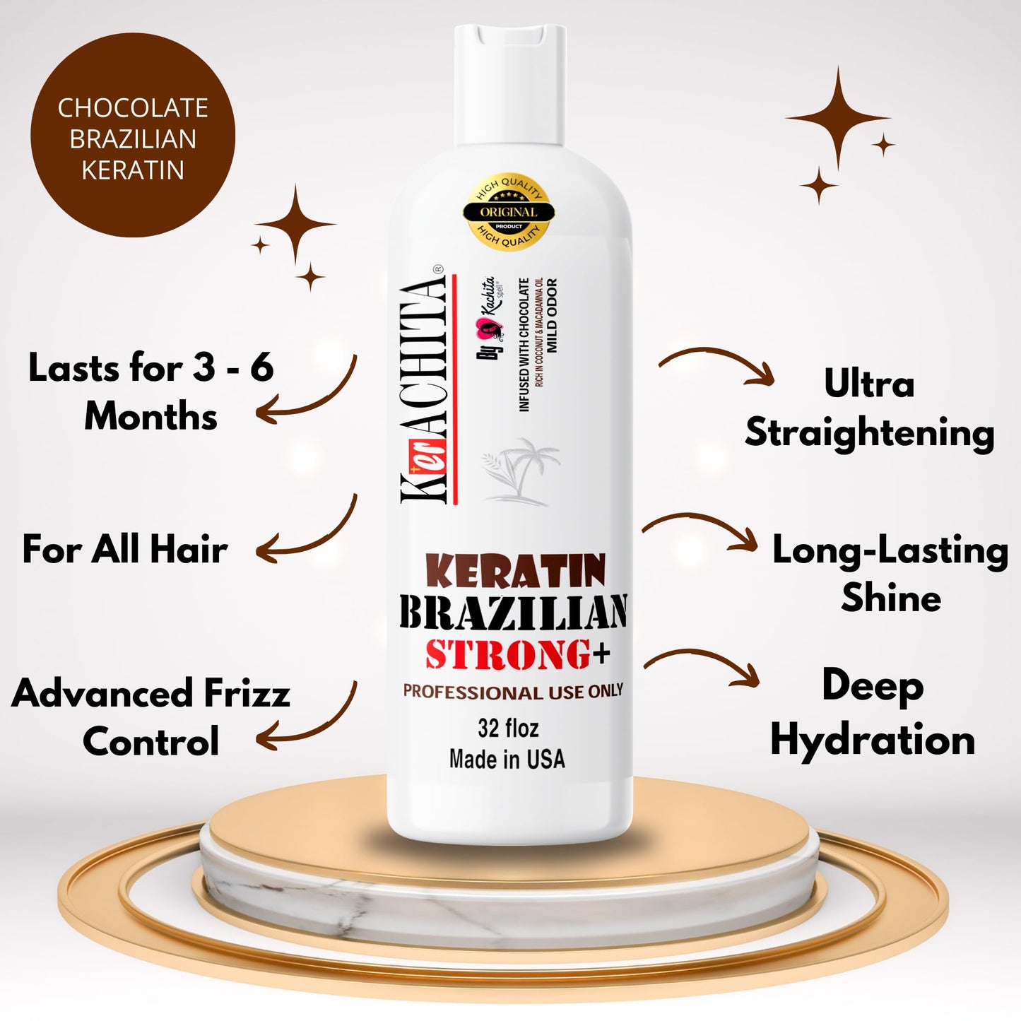 KERACHITA Brazilian Keratin Chocolate Extra Strong, Intensive Keratin Hair Treatment Straightening & Smoothing for Coarse Hair, Professional & Home Use, 32 fl oz